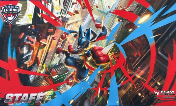 画像1: 〔状態A-〕プレイマット『海外/メガルカリオ(STAFF/REGIONALロゴ)※』【サプライ】{-} (1)